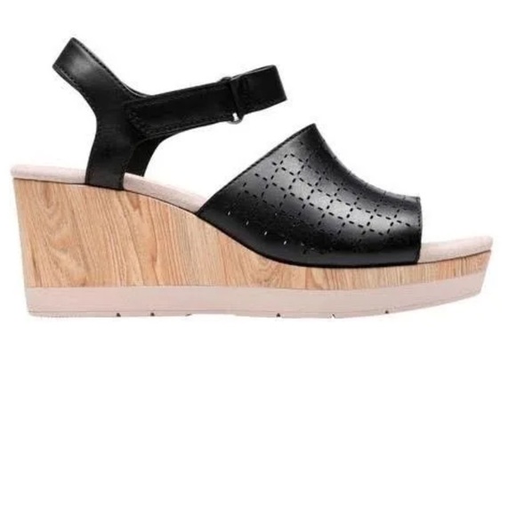 Clarks Cammy Glory Wedge Sandal Open Peep Toe Platform Black 9 M - Picture 10 of 11